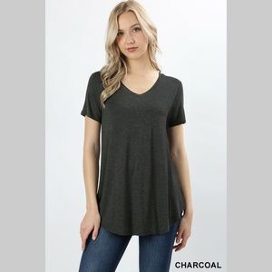 Zenana Premium Top Charcoal Round Hem V-Neck Rayon